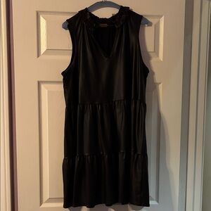 Renee C. Black Ruffled Tiered Pleather Mini Dress